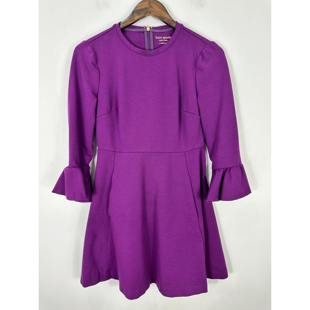 Kate Spade NY Dress S Purple Ruffle Sleeve Fit Flare Quiet Luxury Cocktail Party